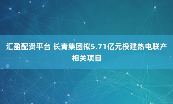 汇盈配资平台 长青集团拟5.71亿元投建热电联产相关项目